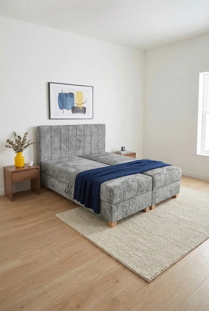 Popielate łóżko dwuosobowe z zagłówkiem 160x200 S1-F77