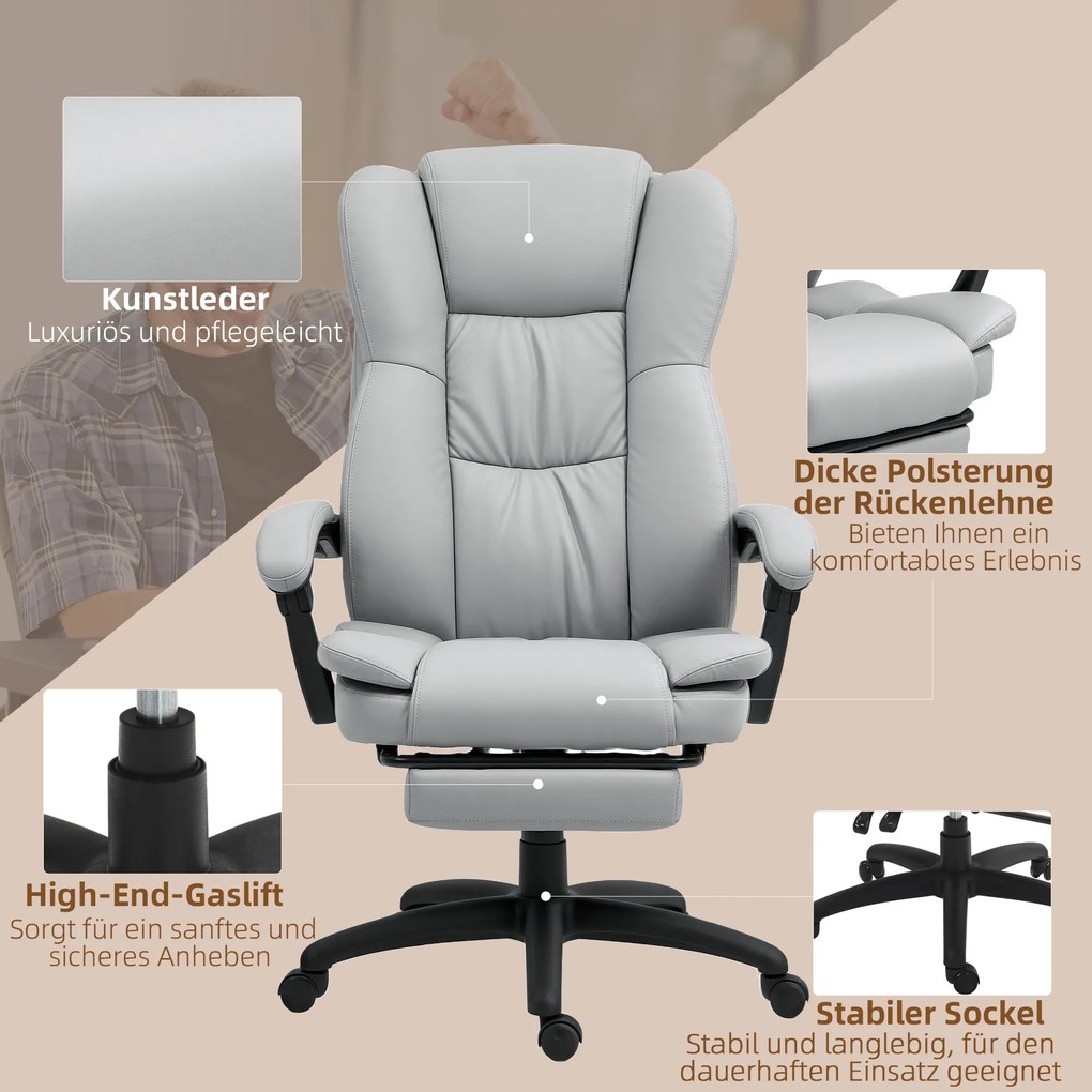 Vinsetto Obrotowy fotel biurowy z podnóżkiem, funkcją masażu, obszyty skórą ekologiczną, 68,5x68,5x113-121cm