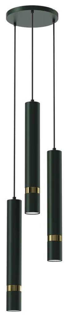 Lampa wisząca JOKER GREEN/GOLD 3xGU10, na kole zielona, potrójna, złota, tuba