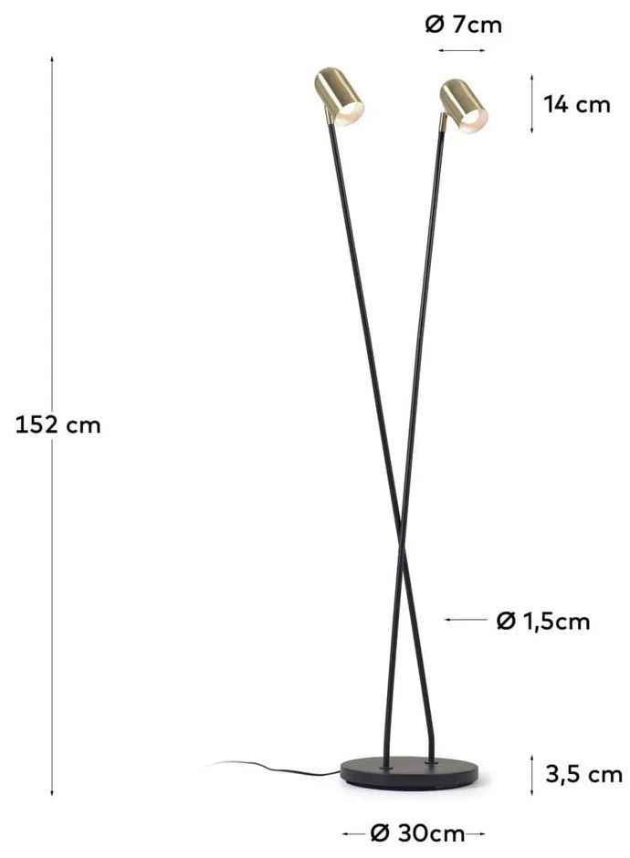 Czarna/w kolorze złota lampa stojąca z metalowym kloszem (wysokość 152 cm) Clemence – Kave Home