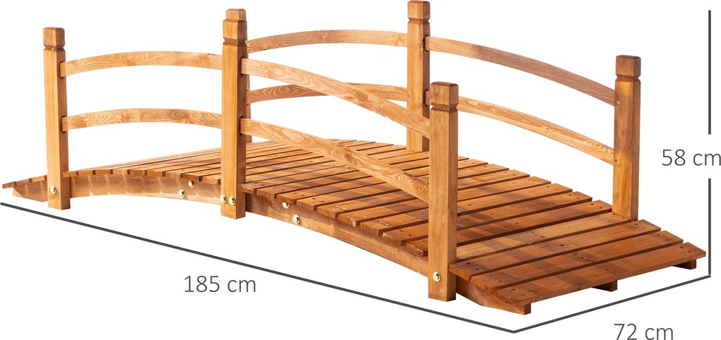 Outsunny most ogrodowy 1,85 m drewniany most przejście drewniana kładka most stawowy most ozdobny z balustradą do 200 kg lite drewno kolor pomarańczowy | Aosom