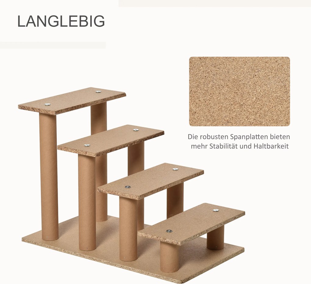 Drabinka dla Zwierząt Domowych PawHut - Idealna Do Sofa i Łóżka, Jasnoszary Plusz