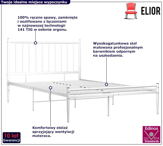 Białe metalowe łóżko industrialne 140x200 cm Promis