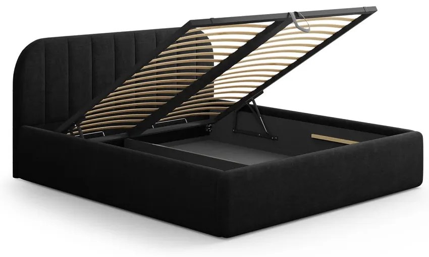 Czarne tapicerowane łóżko dwuosobowe ze schowkiem ze stelażem 140x200 cm Juno – Windsor &amp; Co Sofas