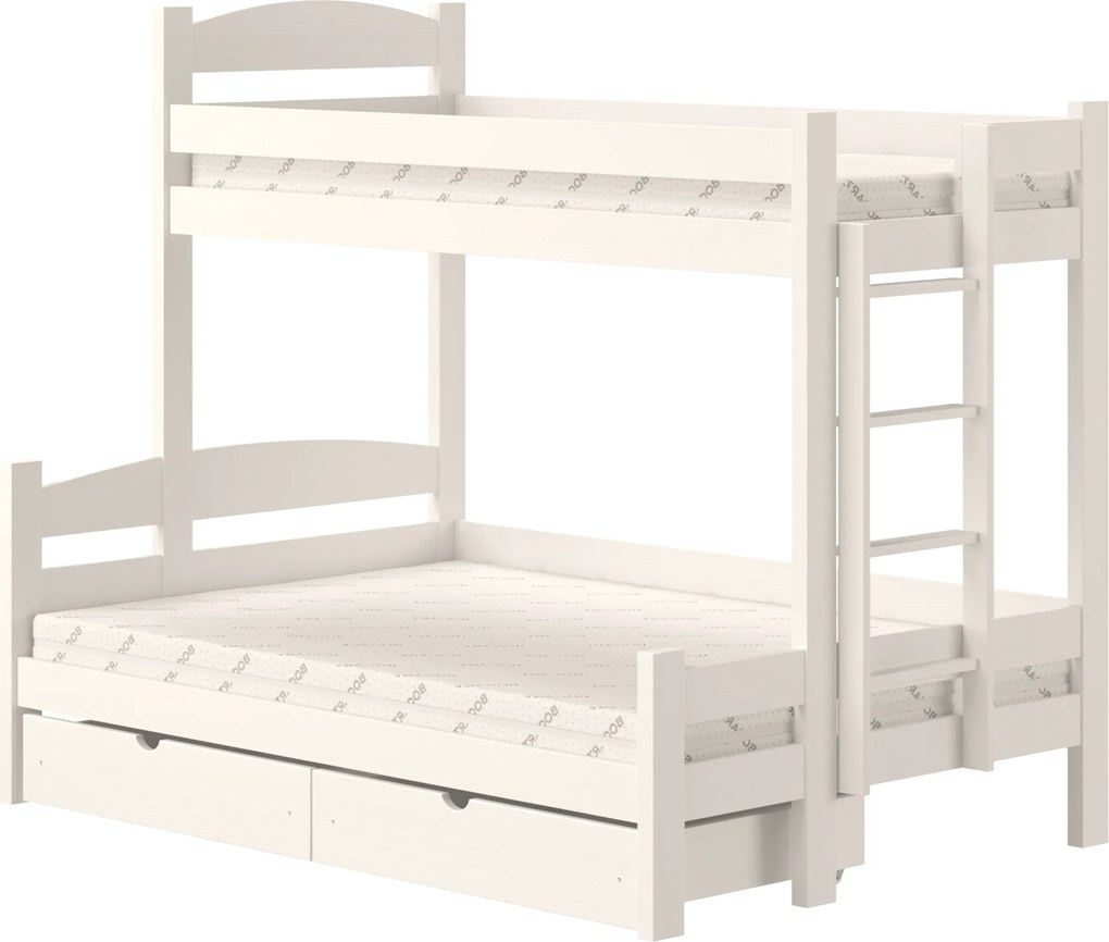 Łóżko piętrowe Lovic 80x200/140x200 z szufladami prawostronne - biały