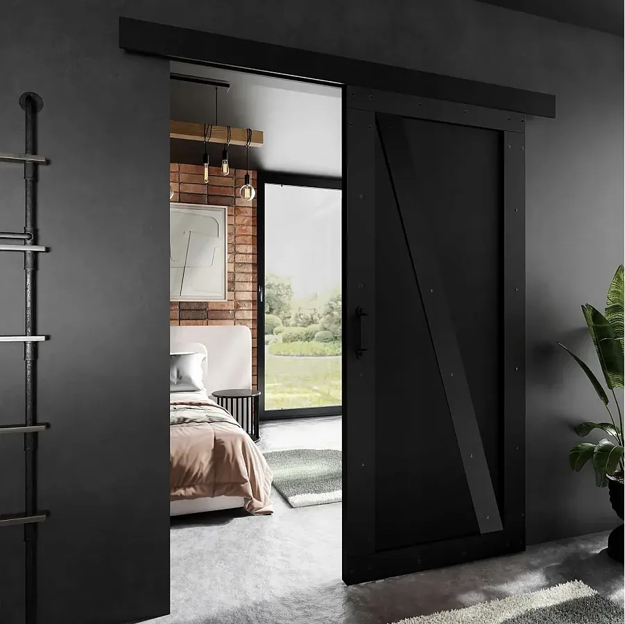 Drzwi przesuwne PALADIO 4 z maskownicą czarne 80