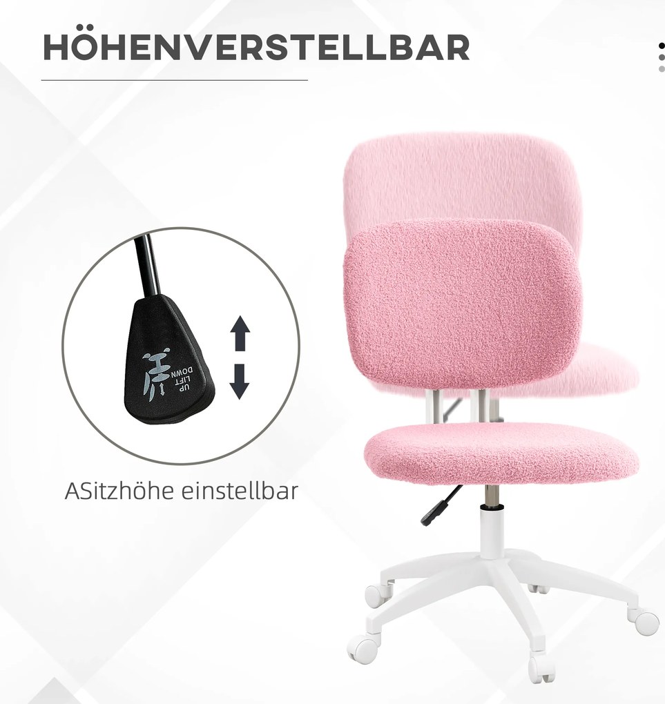 Vinsetto Fotel biurowy ergonomiczny obrotowy różowy z regulacją wysokości i funkcją kołysania | Aosom PL