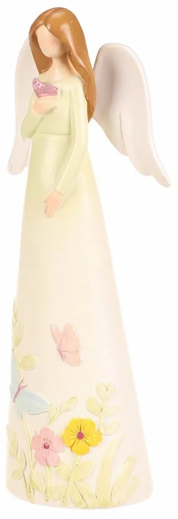 Dekoracja figurka kwiatowy anioł, żółta, 9 x 6 x21, żywica poliestrowa