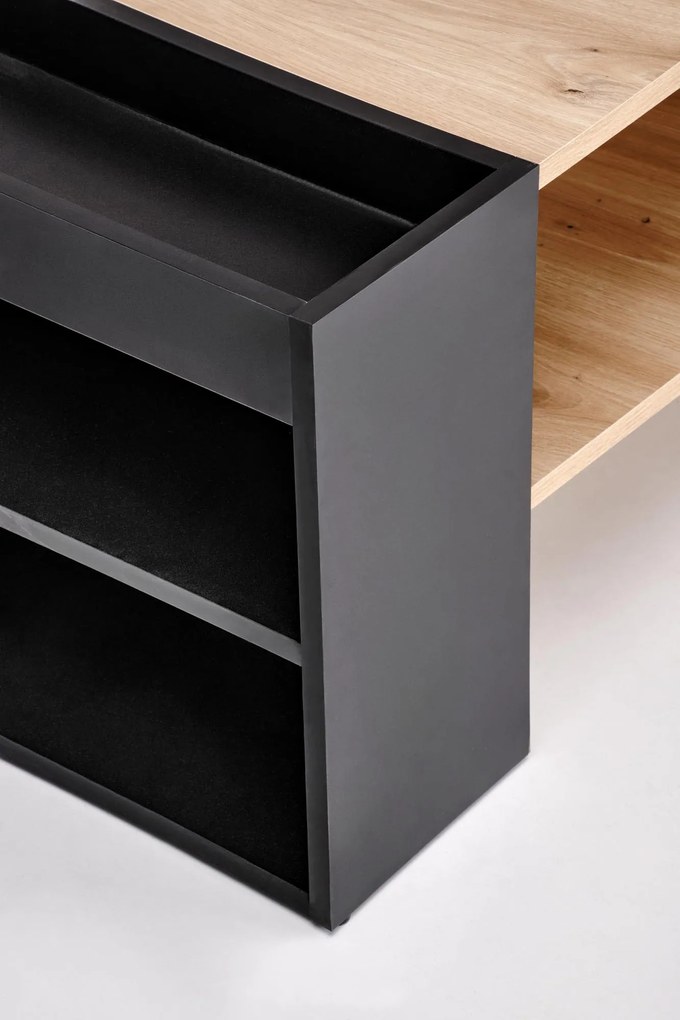 Prostokątna ława z dodatkowymi półkami dąb artisan/czarny 100/55/42 MURCIA