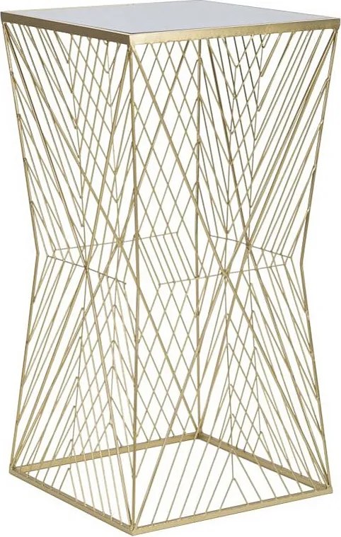 Kwadratowy stolik telefoniczny z pozłacanego metalu z blatem z lustrzanego szkła