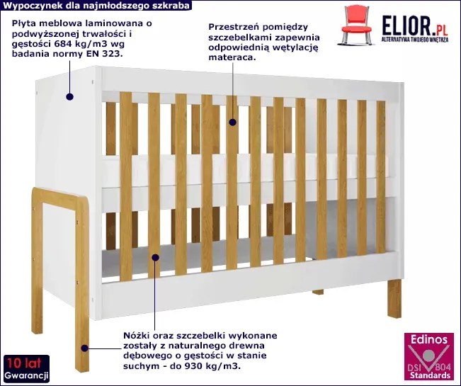 Białe nowoczesne łóżeczko niemowlęce - Benny 7X
