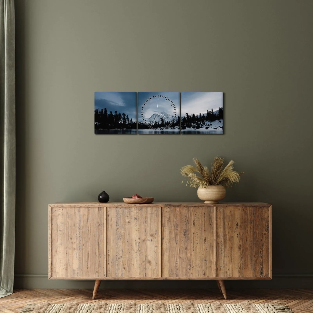 Obraz - Na zamarzniętym jeziorze (z zegarem) (90x30 cm)
