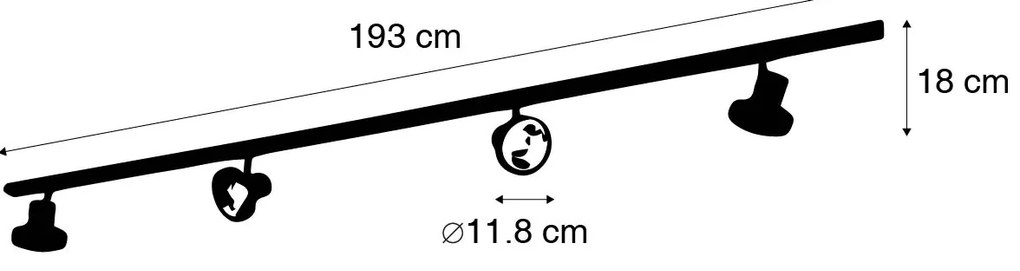 Nowoczesny system oświetlenia szynowego z 4 czarnymi reflektorami jednofazowymi 200 cm - Iconic Jeany Nowoczesny Oswietlenie wewnetrzne