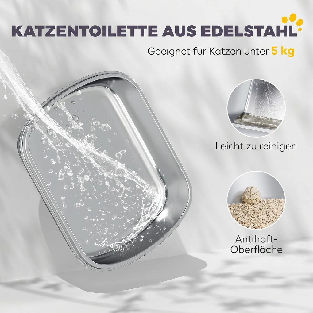 PawHut Duża kuweta dla kota ze stali nierdzewnej, zamknięta taca na żwirek z metalową łopatką i woreczkiem dezodorującym, ciemnoszara | Aosom PL