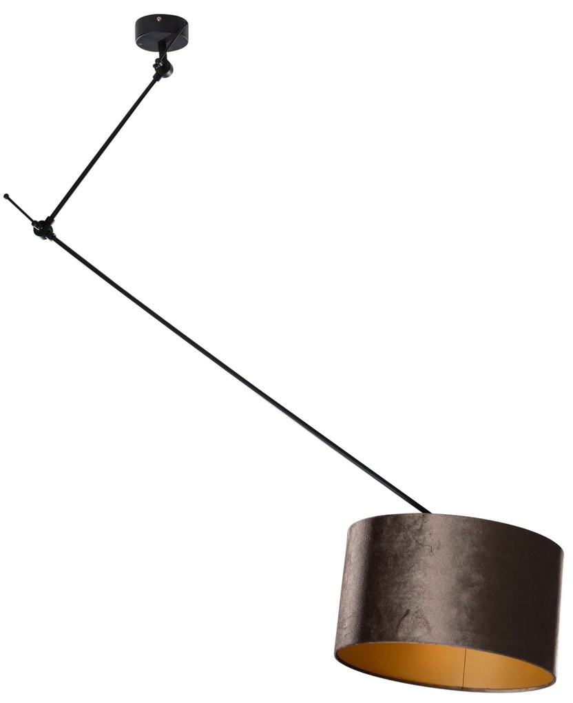 Lampa wisząca Czarna z brązowym aksamitnym kloszem 35 cm - Blitz klasyczny/Antyczny Oswietlenie wewnetrzne