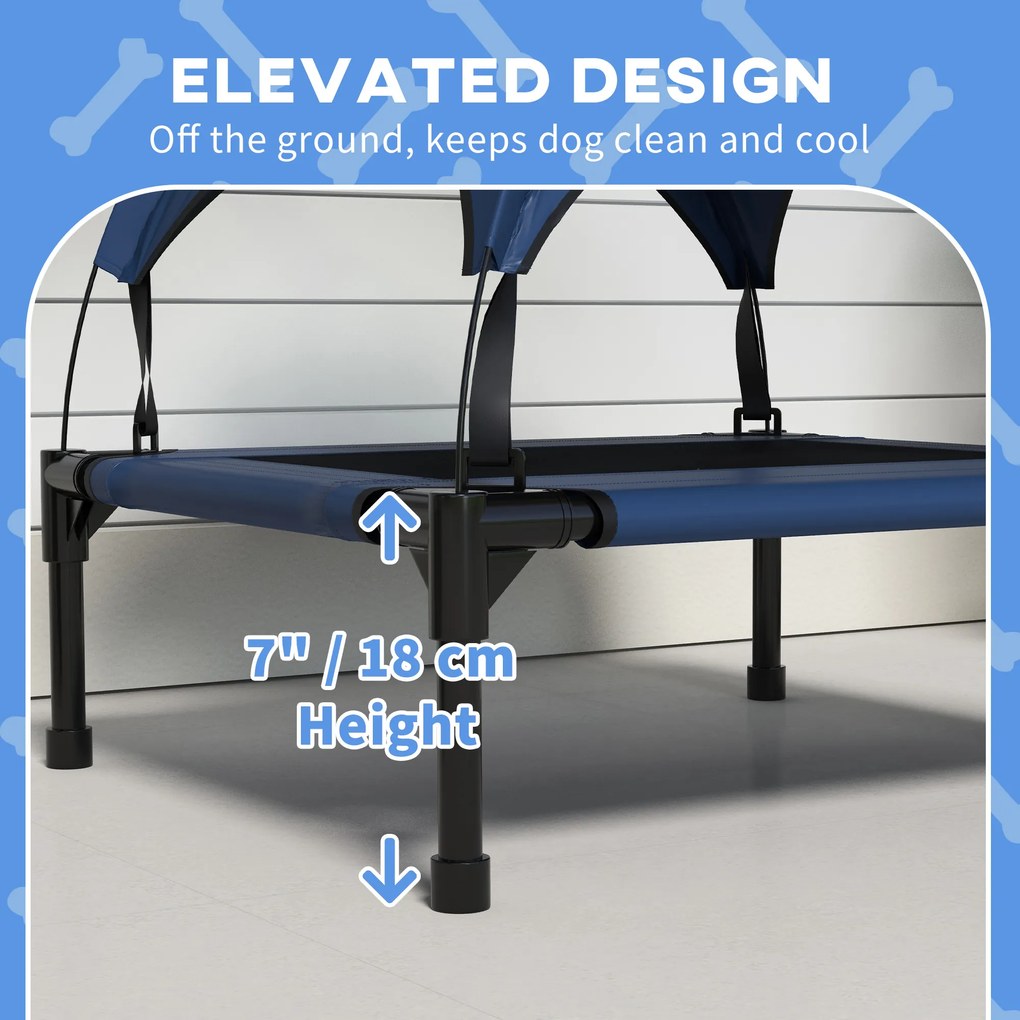 PawHut Legowisko dla psa z daszkiem, Niebieskie, Oddychające, Wodoodporne, do 20 kg, 76 x 61 x 69,5 cm