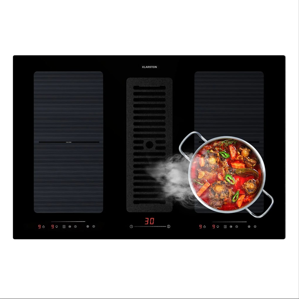 Klarstein Full House 80cm 4 Strefy Gotowania Płyta Indukcyjna z Okapem Czarny