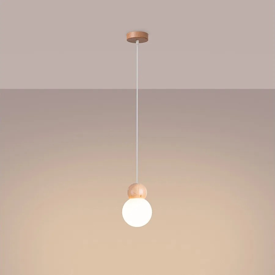 Lampy wiszące skandynawski Torch, szkło/drewno - 1 źródło światła 3000K - L.11 x H.124 cm - biały/naturalne drewno
