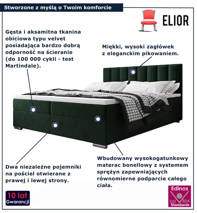 Ciemnozielone łóżko kontynentalne 5 rozmiarów G4-L92