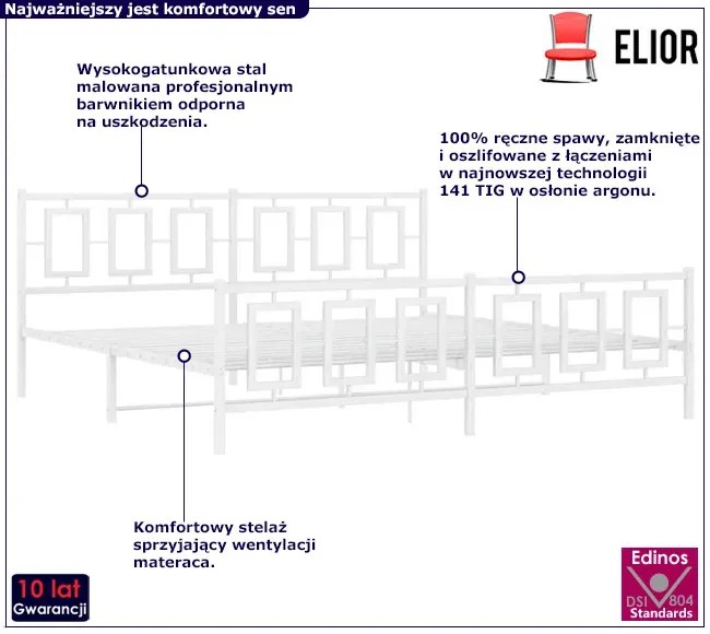 Białe metalowe loftowe łóżko małżeńskie 200x200 cm - Maneo