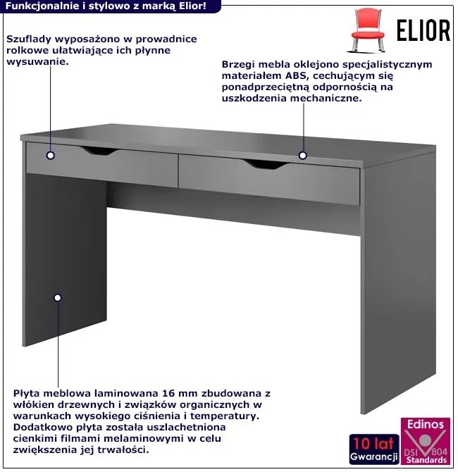 Szare nowoczesne biurko komputerowe z szufladami H6-C62