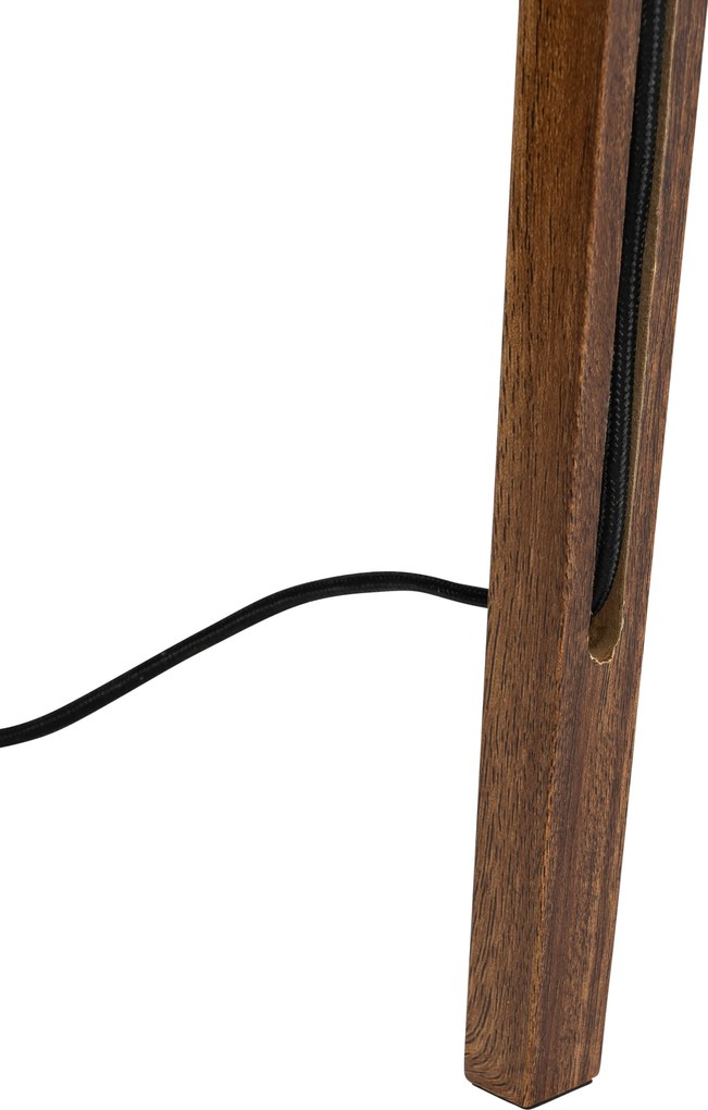 Nowoczesna lampa podłogowa drewno orzechowe z beżowym abażurem bouclé 50cm - Tripod Classic
