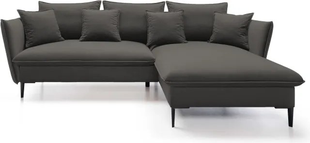 Narożnik GLOSS Prawostronny z funkcją spania, zestaw z poduszkami wolnostojący tkanina RIVIERA 100 Czarny WERSAL