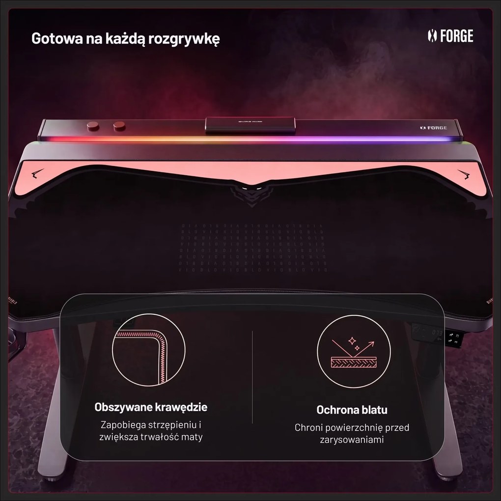 Podkładka ochronna na biurko Diablo X-Forge 140 cm, Black Akira Pink