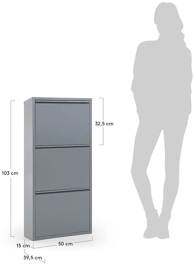 Jasnoszara metalowa uchylna szafka na buty 50x103x15 cm Ode – Kave Home