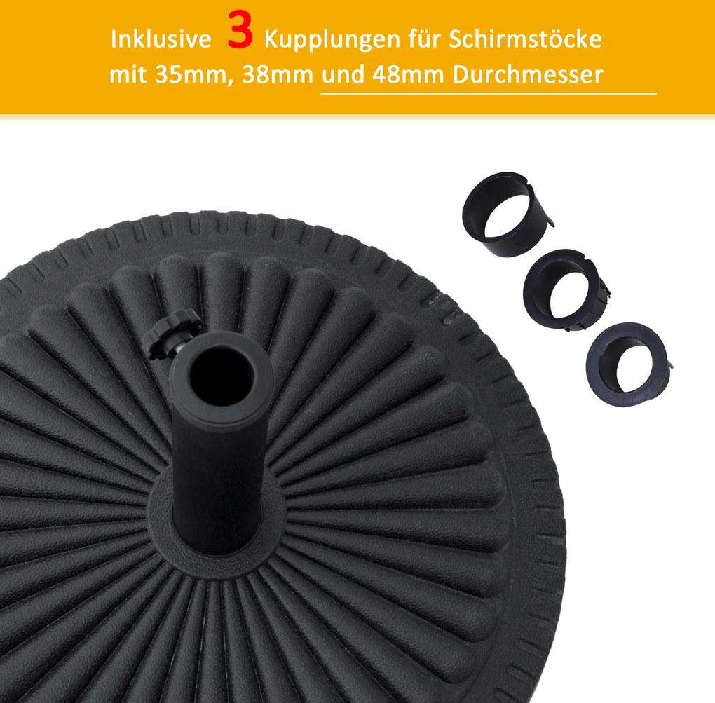 Outsunny Stojak na parasol 15 kg Stojak na parasol okrągły 35-48 mm Podstawa pod parasol do ogrodu, tarasu, balkonu Cement Ø49 cm Czarny