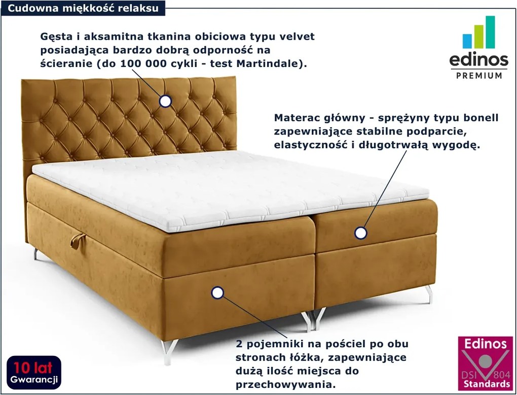 Musztardowe łóżko kontynentalne z pojemnikiem 5 rozmiarów P1-R73