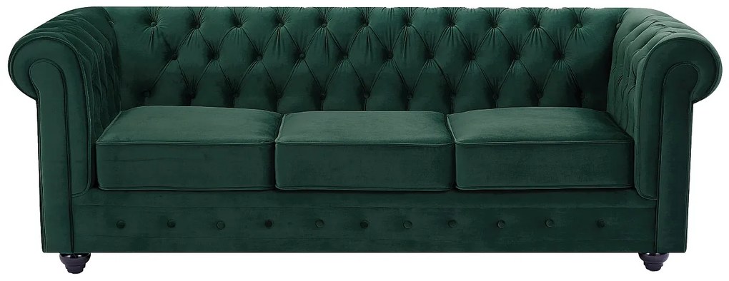 Kanapa 3 osobowa z zielonego weluru - CHESTERFIELD