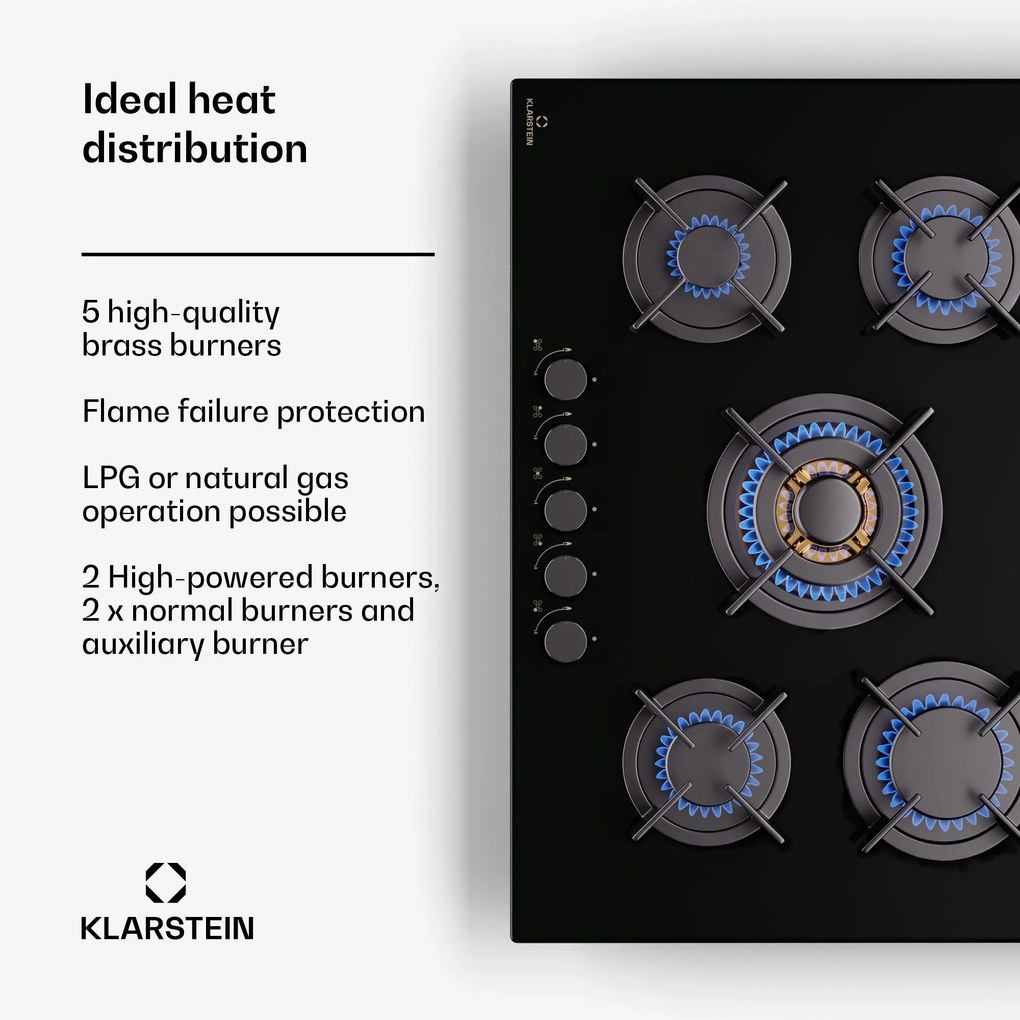 Klarstein Goldflame 5, płyta gazowa, 5-palnikowa, samowystarczalna