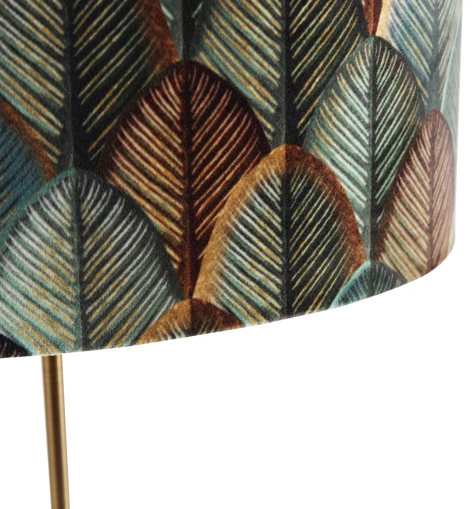 Lampa stołowa brązowa z owalnym aksamitnym abażurem z motywem liści 35 cm - Parte Nowoczesny Oswietlenie wewnetrzne