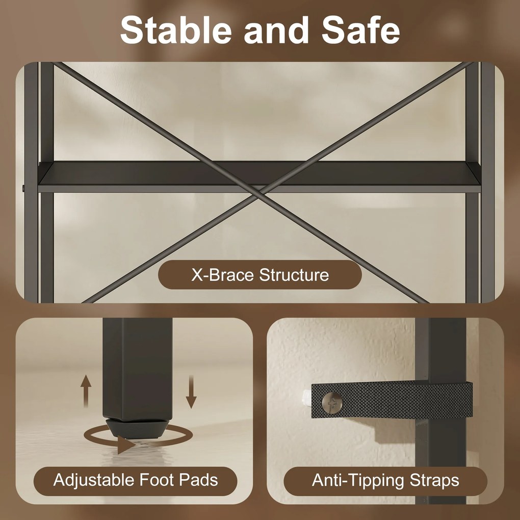 HOMCOM Regał na książki, stojący regał 5 półek, industrialny regał biurowy z metalowym stelażem, otwarty regał do przechowywania do salonu, biura, gabinetu, 60x30x170,5 cm, Czarny