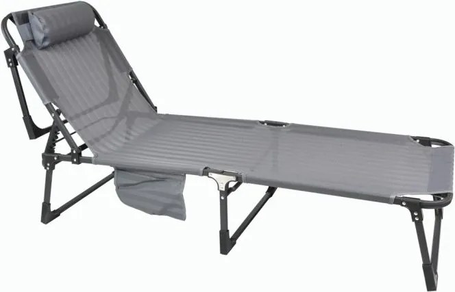 Składany leżak z poduszką, szary, wymiary: 189 x 63 x 34 cm.