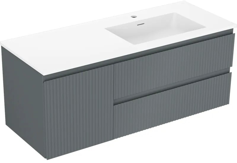Mexen Rivel szafka łazienkowa 120 cm z umywalką Otis prawą, 2S, 1D, ryflowana, grafit/biała mat - 91A23-12047-3-BBFFF66-W18P01