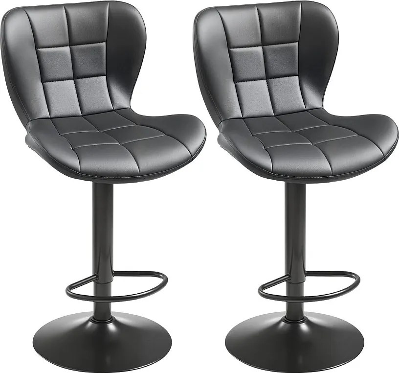 Stolik Barowy SucceBuy, Zestaw 2, Nowoczesne Krzesło Barowe w Skórze PU, Obrotowy Stół Kuchenny, Wysokość Regulowana, z Oparciem I Podnóżkiem, Czarny