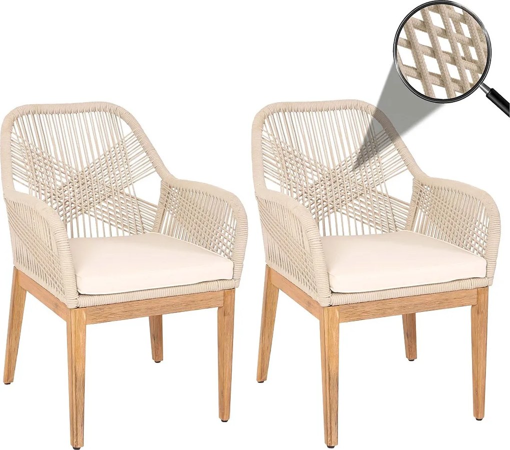 Krzesło ogrodowe MCW-H56b (zestaw 2 sztuk),  beżowe poduszki kremowo-białe