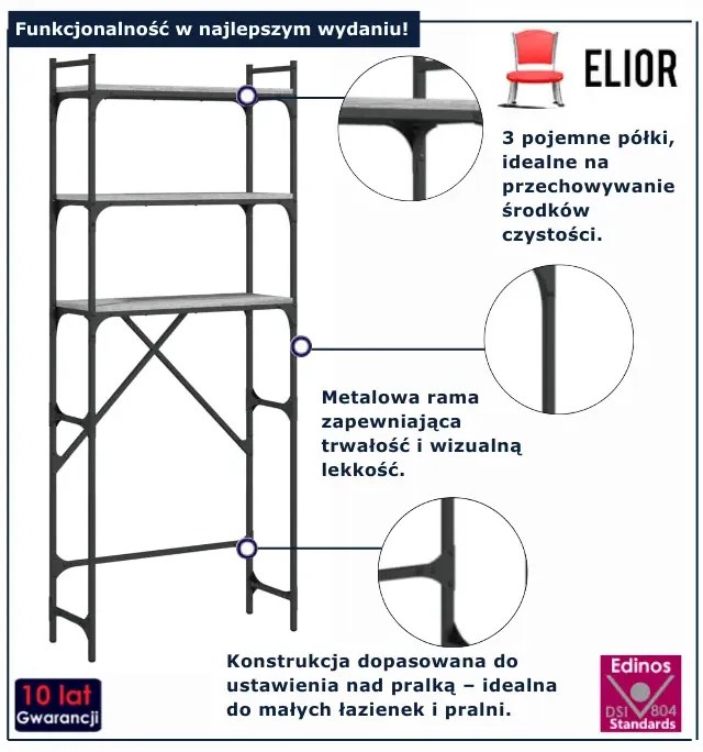Regał nad pralkę w stylu loft szary dąb sonoma - Miko