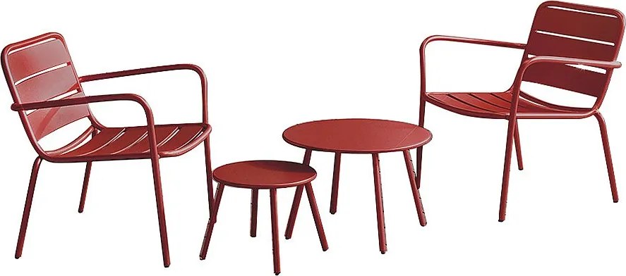 Zestaw mebli ogrodowych metalowych:  2 sztaplowane fotele niskie i stoliki wsuwane - Czerwony - MIRMANDE od MYLIA