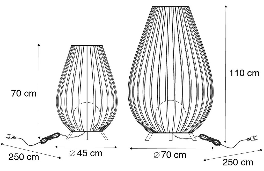 Zestaw lamp podłogowych czarnych z opalizującym szkłem 110 cm i 70 cm - AngelaDesignerski Oswietlenie wewnetrzne