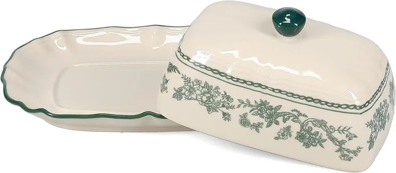 Zielona/w kolorze kości słoniowej porcelanowa maselniczka Cyril – S|P Collection