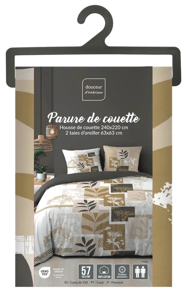 Biało-brązowa bawełniana pościel dwuosobowa 240x220 cm Utopia – douceur d'intérieur