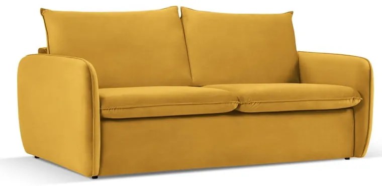 Musztardowa aksamitna rozkładana sofa 214 cm Vienna – Cosmopolitan Design