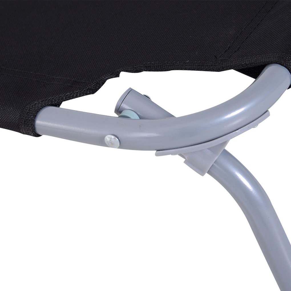 Outsunny Leżak Plażowy Czarny z Regulowanym Oparciem Składany Idealny na Balkon i Taras do 120 kg | Aosom PL