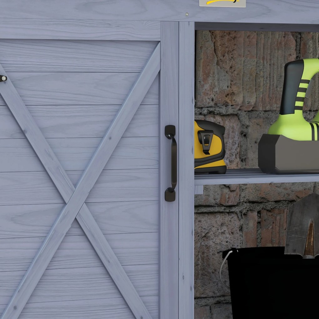 Outsunny Stół ogrodniczy z szafką, Powierzchnia robocza z aluminium, Przestrzeń przechowywania, 112x47x146cm, Szary