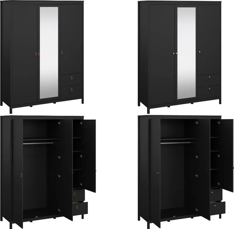 Trzydrzwiowa szafa z lustrem i szufladami Madrid, czarny mat