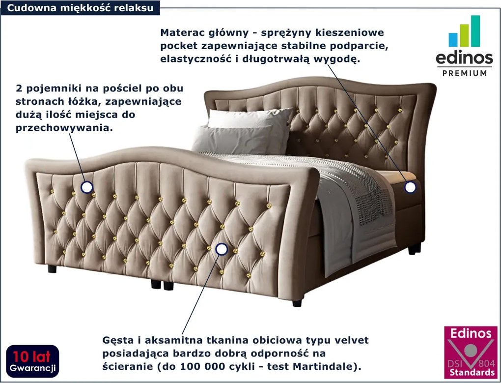 Beżowe łóżko kontynentalne w stylu glamour 5 rozmiarów A8-E74