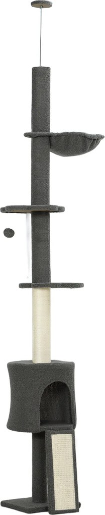 PawHut Drzewko dla kota, kryjówka, hamak, regulowana wysokość, drapak obity tkaniną, szary